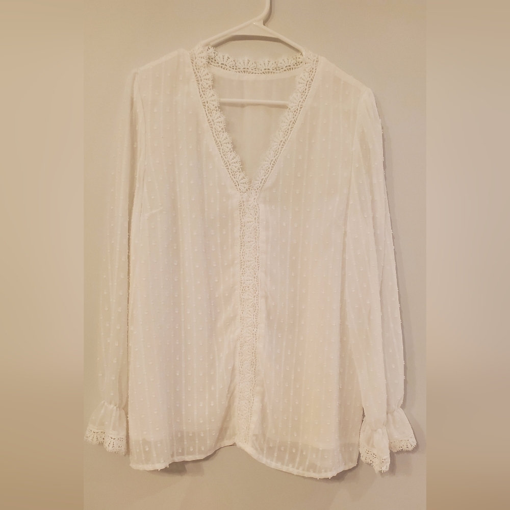 NWOT Sheer white blouse - Picture 2 of 5
